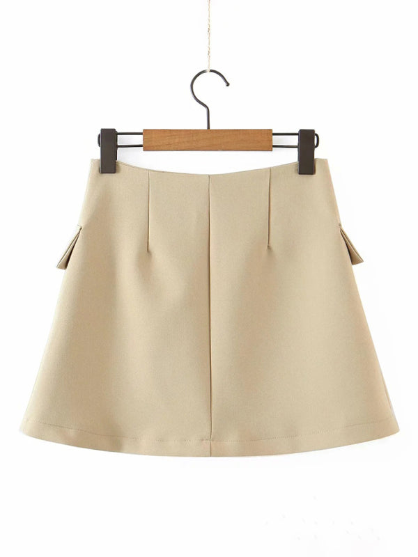 Levoire | Nouvelle veste courte décontractée à bouton en biais tendance + ensemble jupe haute à poches