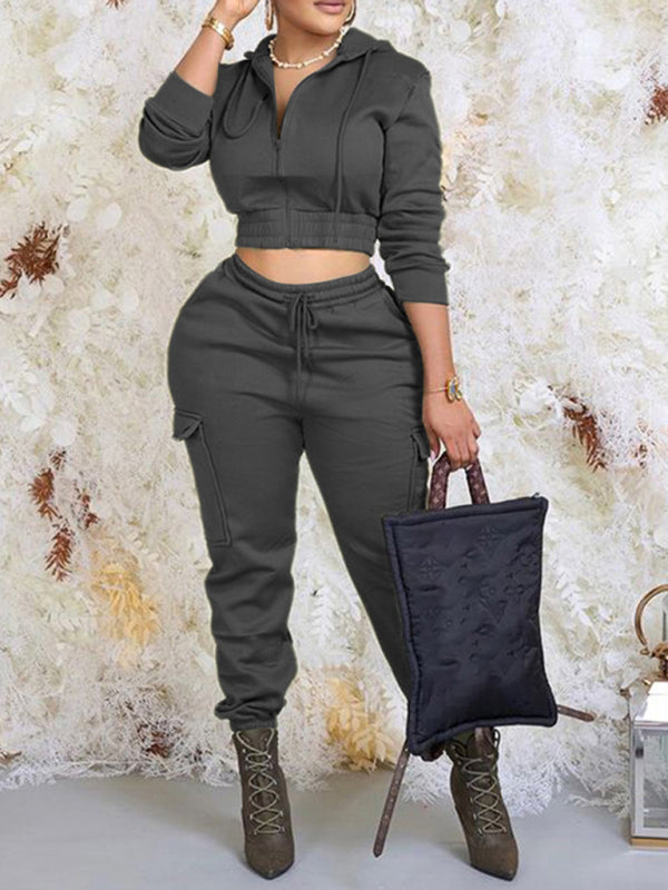 Levoire | élégant sweat à capuche unicolore et pantalon à cordons ensemble deux pièces Musta