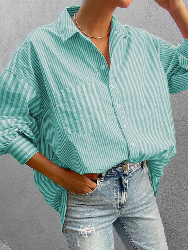 Levoire | Nouvelle chemise rayée simple moderne à manches longues pour femmes Vert