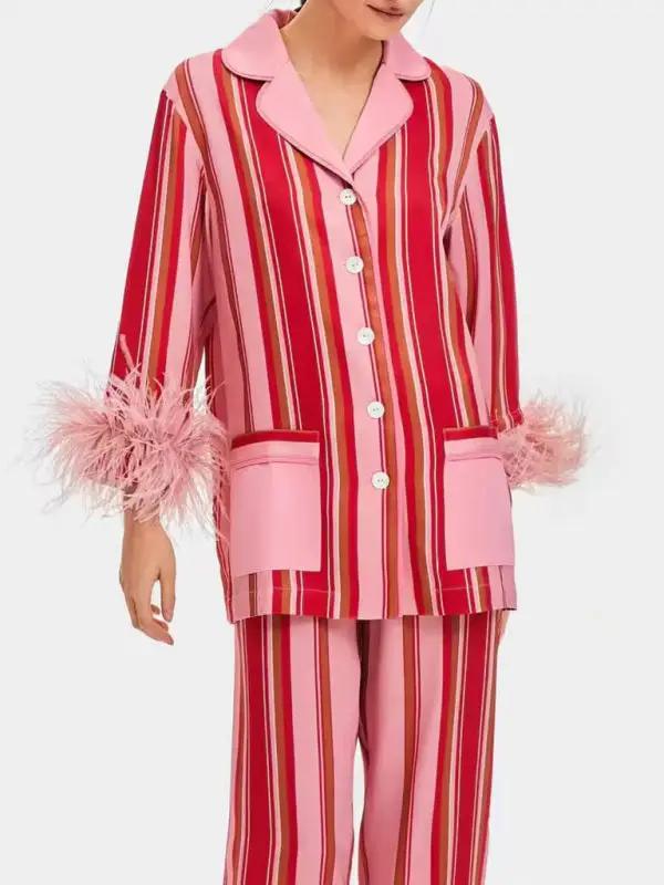 Levoire | Chemise à rayures irrégulières et pantalon souple ensemble de printemps à deux pièces Rosa