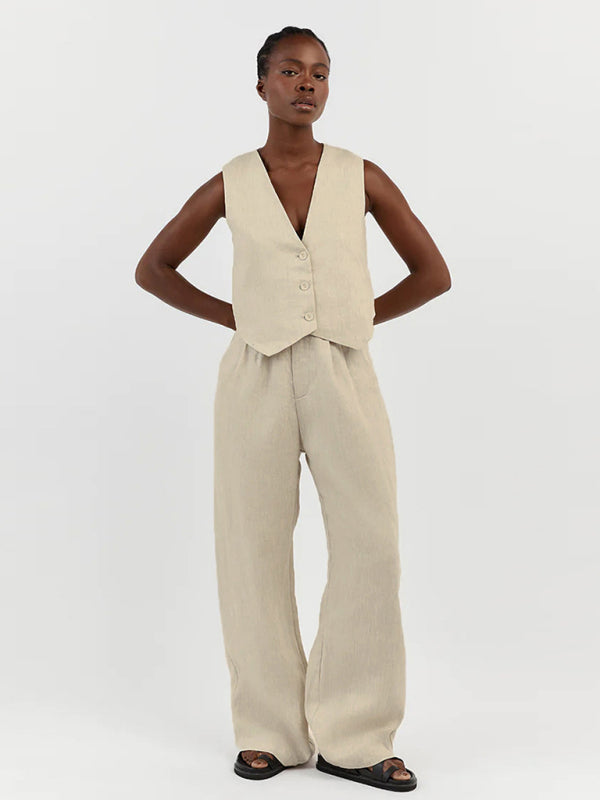 Levoire | Uusi décontracté et moderne gilet sans manches, gilet et pantalon ensemble deux pièces Khaki