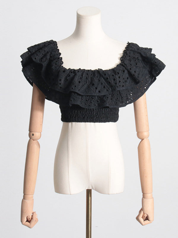 Levoire | Nouvelle blouse courte à col français, jupe à couches haute taille, ensemble deux pièces sexy
