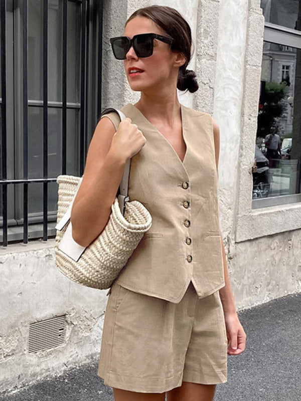 Levoire | Nouvelle combinaison short sans manches V en col Kaki
