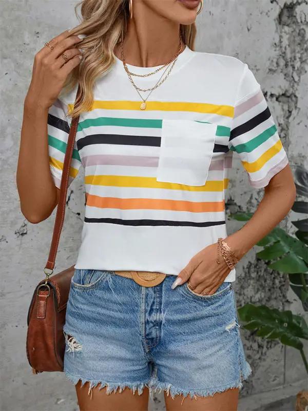 Levoire | Femme Couleur Rayé T-shirt Manches Courtes