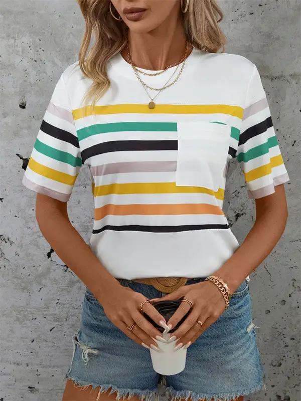 Levoire | Femme Couleur Rayé T-shirt Manches Courtes Blanc