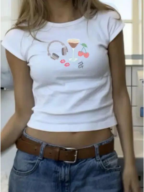 Levoire | T-shirt graphique imprimée ajustée pour dames à manches courtes Muster2