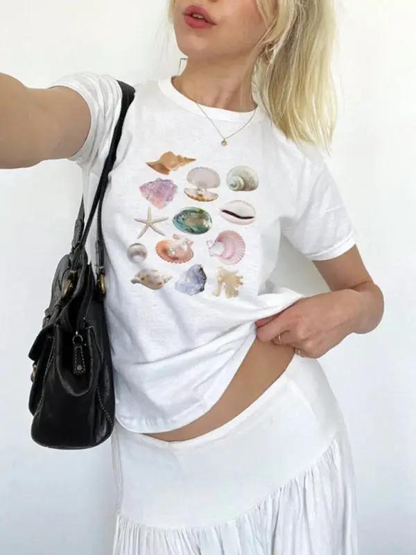 Levoire | T-shirt graphique imprimée ajustée pour dames à manches courtes Muster4