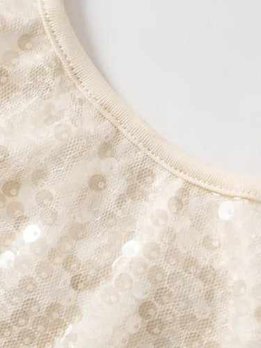 Levoire | Nouveau style Haut à nouer Slim Fit Patches découpe au dos bretelles uni top à sequins