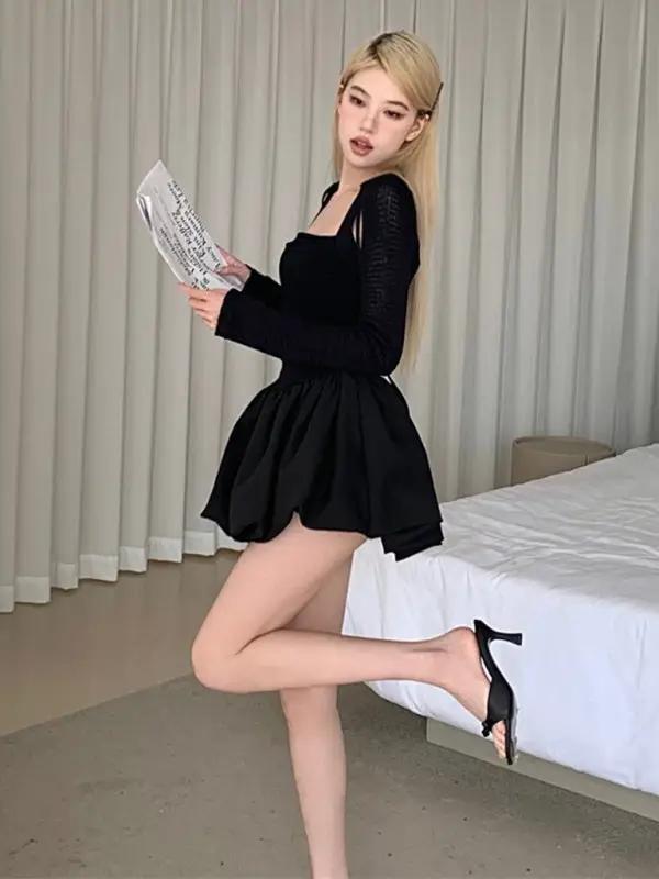 Levoire | Nouvelle robe et jupe sans manches en peluche avec décolleté carré et ceinture