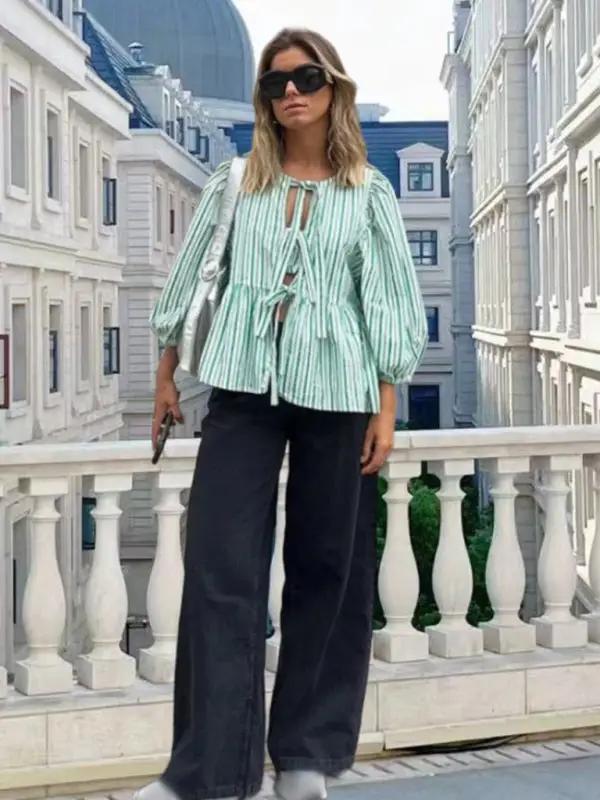 Levoire | Nouvelle belle chemise polyvalente sans manches col rond à manches bouffantes Vert