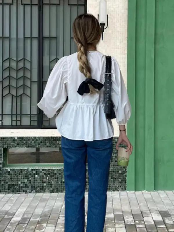Levoire | Nouvelle belle chemise polyvalente sans manches col rond à manches bouffantes