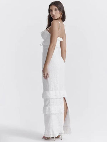 Levoire | Femmes nouvelle robe sexy blanche bande velcro bretelles jupe longue robe française