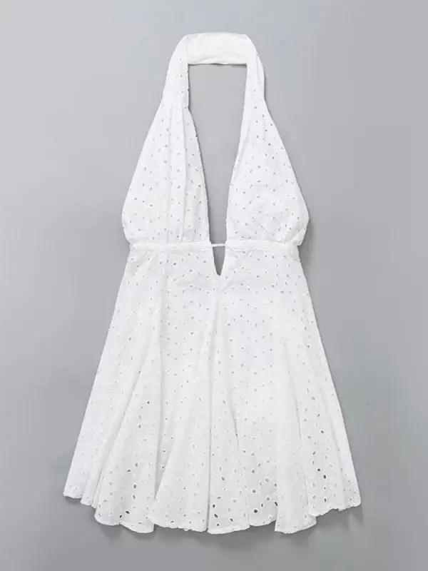Levoire | Robe courte dos nu à nouer col en V brodée à bretelles sans bretelles Blanc