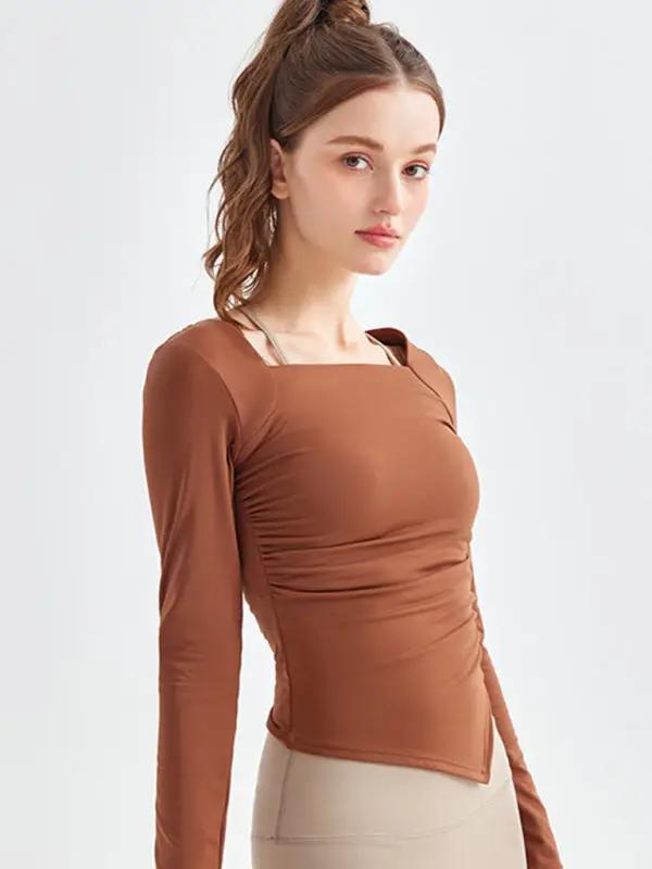Levoire | Nouvelle col carrée couture irrégulière sport manches longues séchage rapide course-fitness-yoga-vêtements