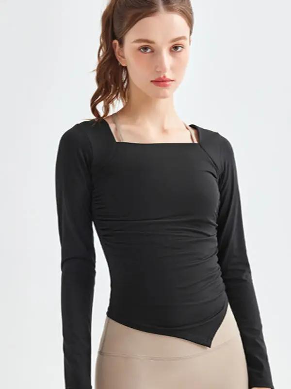 Levoire | Nouvelle col carrée couture irrégulière sport manches longues séchage rapide course-fitness-yoga-vêtements Noir