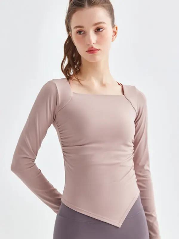 Levoire | Nouvelle col carrée couture irrégulière sport manches longues séchage rapide course-fitness-yoga-vêtements