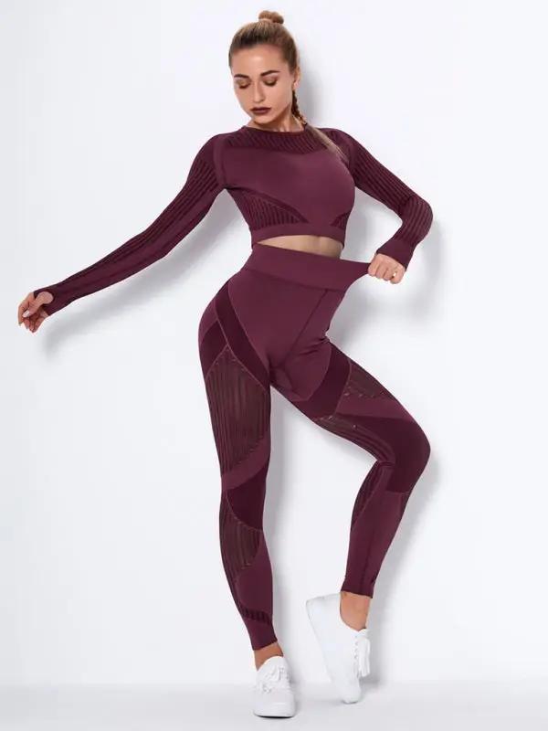 Levoire | Seamless fitted striped long-sleeved pants quick-drying yoga clothing sportswear set Vinkar