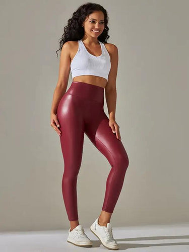 Levoire | Nouveaux leggings pour femme grande taille taille haute ajustés sexy en cuir PU pantalons de yoga colorés