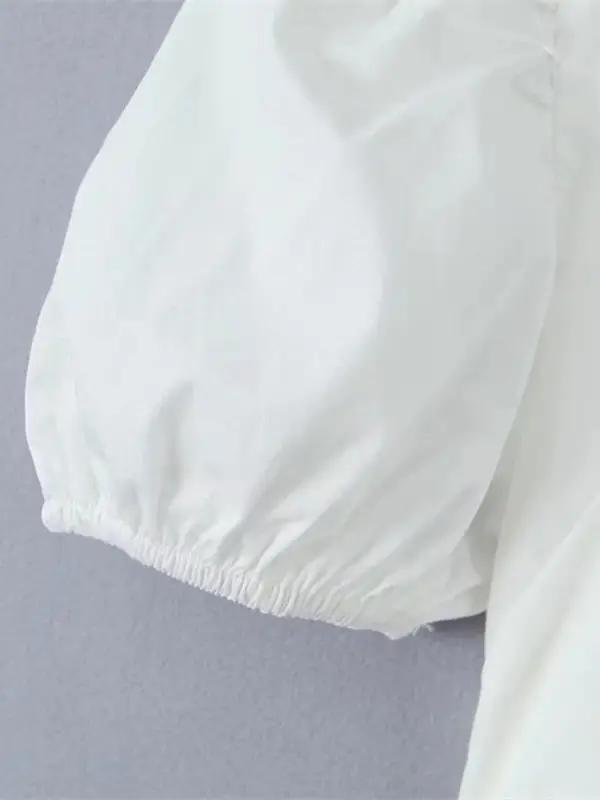 Levoire | Français Rétro Carré Cou Puffed Manches Super Courte Bouton Baug Exposant Chaud Fille Chemise
