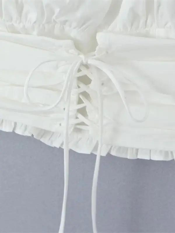 Levoire | Français Rétro Carré Cou Puffed Manches Super Courte Bouton Baug Exposant Chaud Fille Chemise