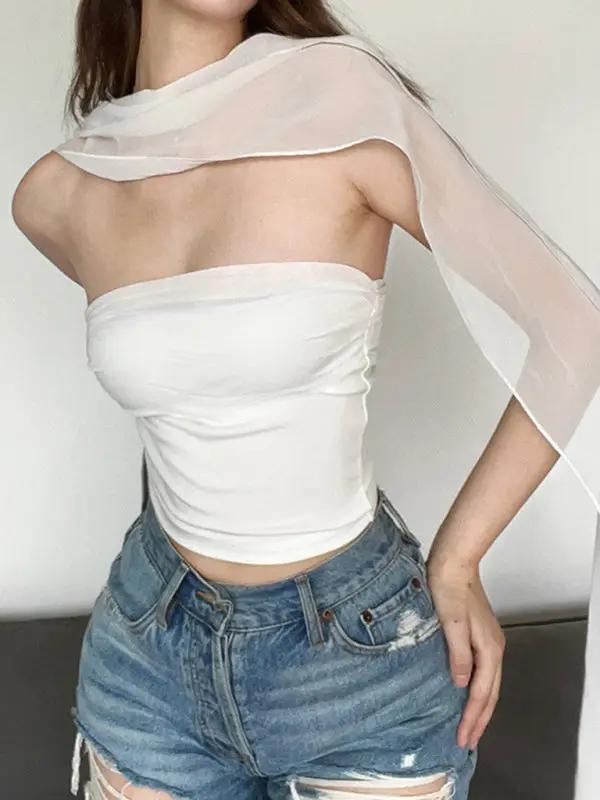 Levoire | Motetrendy dames nouvelle épaule slim fit ventre libre unicolore gilet intérieur Blanc