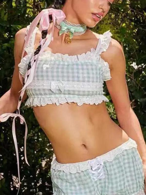 Levoire | Nouvel sous-vêtement à carreaux pyjama sexy amusant uniforme mignon tentation maison amusante costume Speerminze viridis