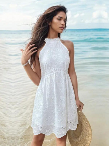 Levoire | Robe décontractée sans manches à dos nu blanche pour femme