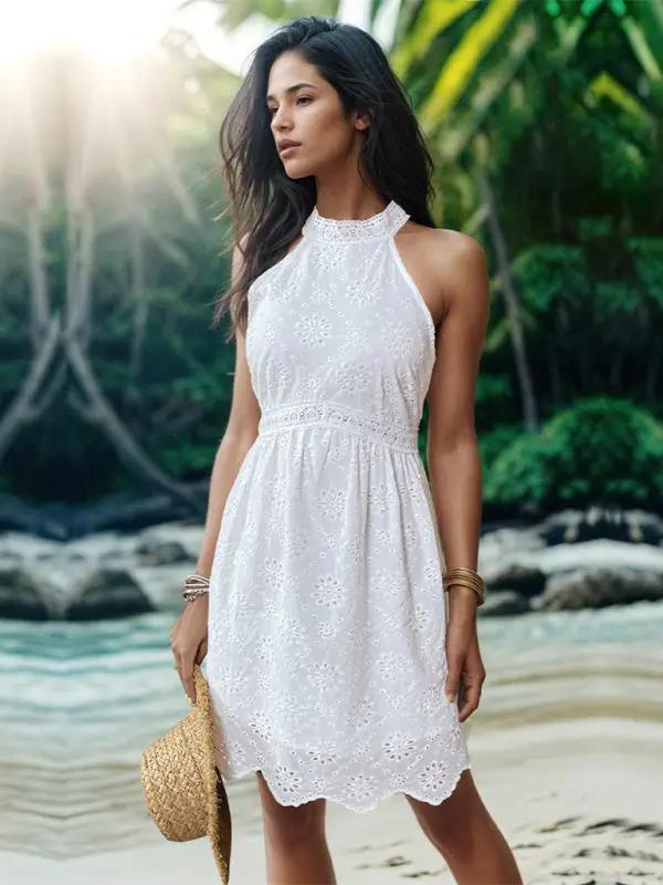 Levoire | Robe décontractée sans manches à dos nu blanche pour femme