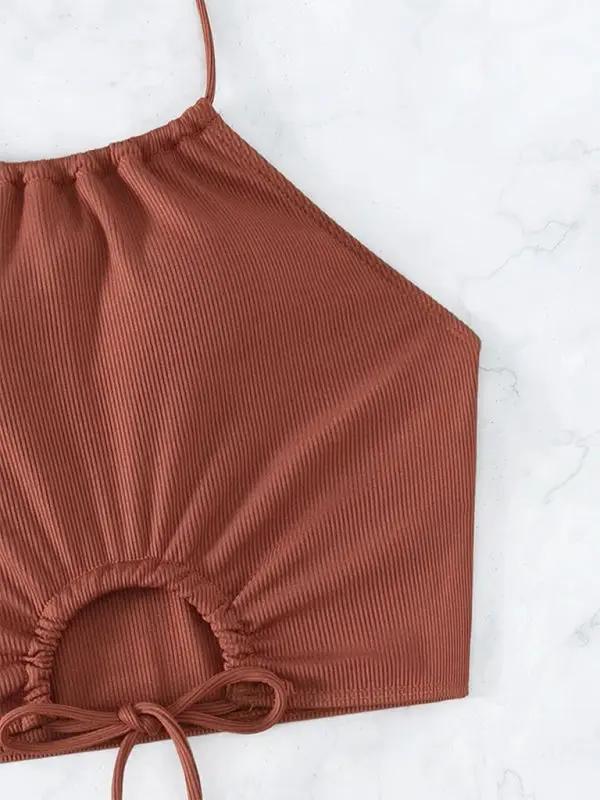 Levoire | Nouveau bikini uni à col halter avec short boxeur à fente