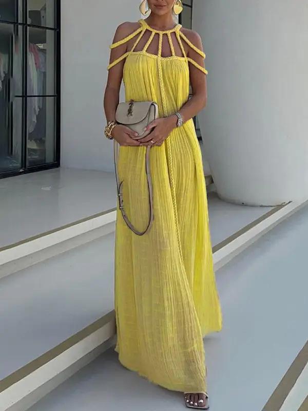Levoire | Nouvelle robe d'été décontractée à cordon Jaune TAILLE GRATUITE