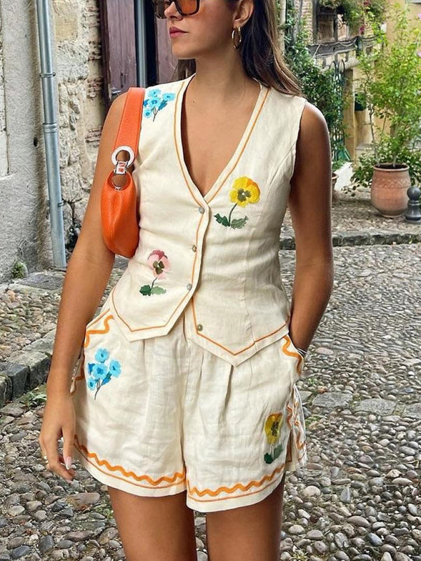 Levoire | Nouvelle robe sans manches imprimée gilet décontractée ample ensemble bi-matière vacances Blanc