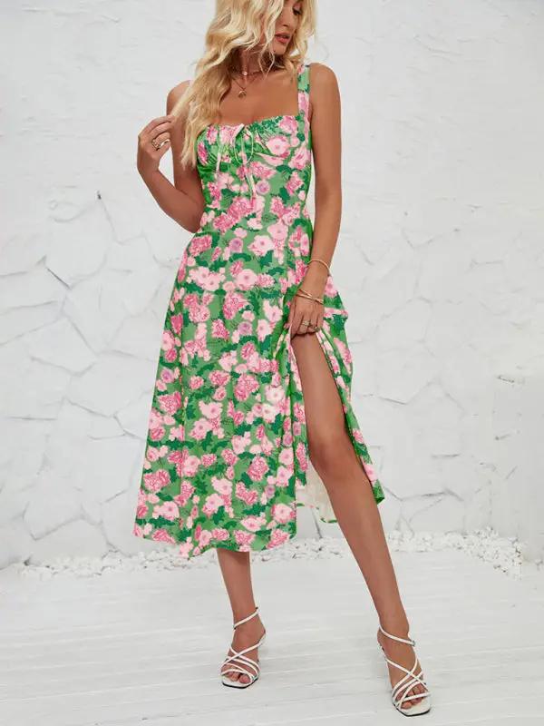 Levoire | Femme Mode Fleur Pastoral Long Robe Vert