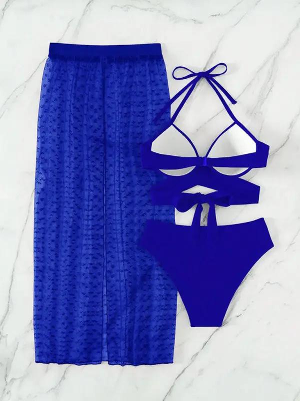 Levoire | Bikini uni sexy en maille jupe trois pièces