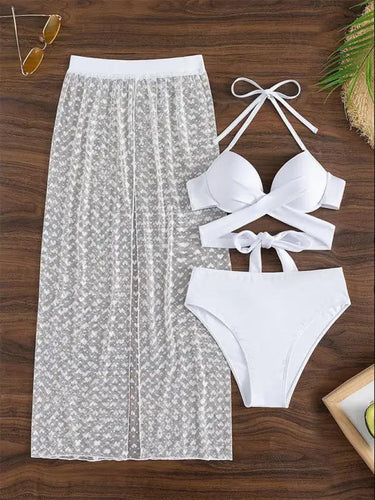 Levoire | Bikini uni sexy en maille jupe trois pièces