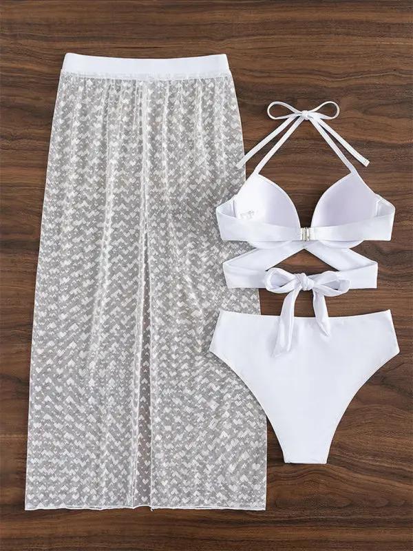 Levoire | Bikini uni sexy en maille jupe trois pièces