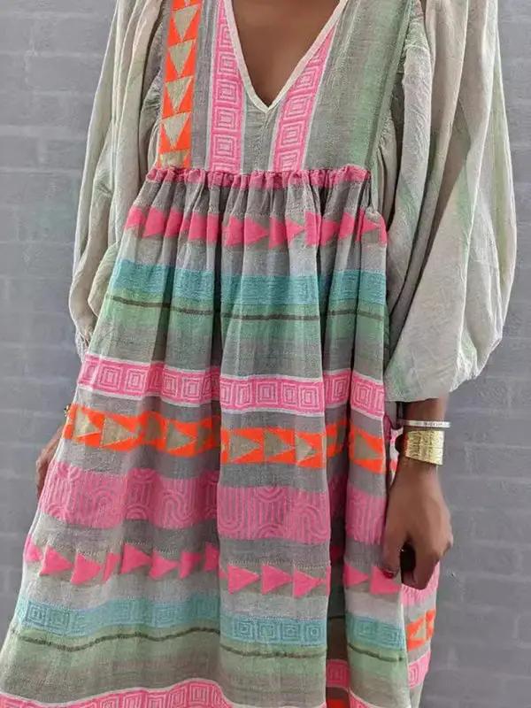Levoire | Nouveau pull tendance profond V-neck loose manches bouffantes est une robe décontractée colorée