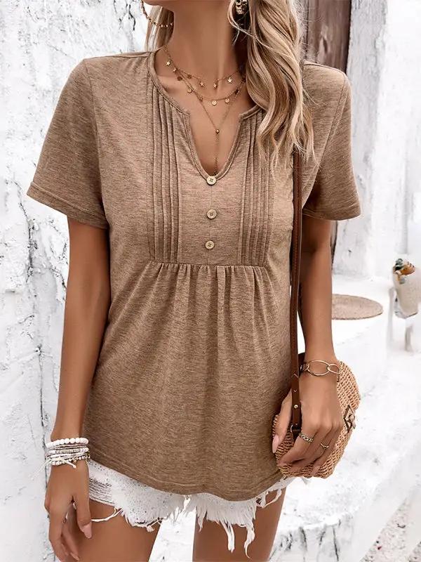 Levoire | Femmes décontracté uni t-shirt à manches courtes Khaki