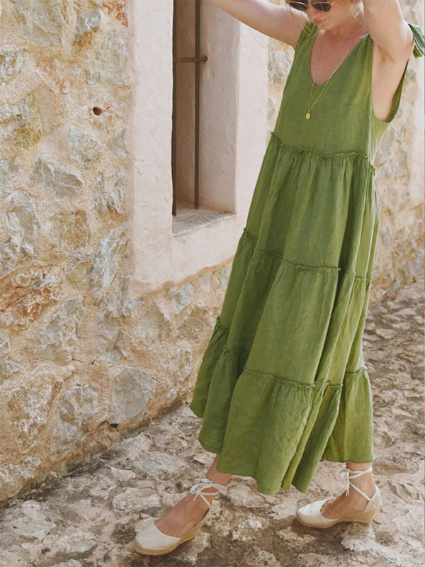 Levoire | Vêtements pour dames sans manches robe en coton et lin unie