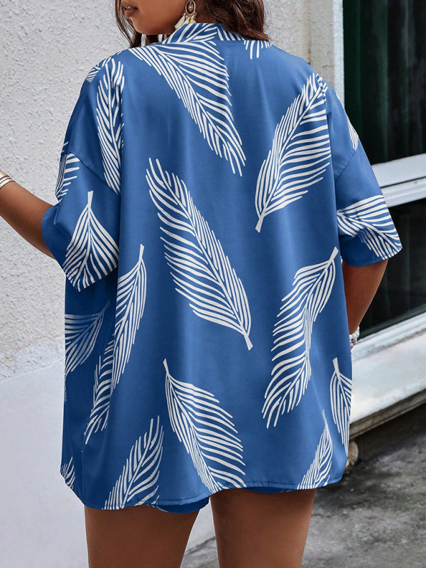 Levoire | Motard-friendly imprimé décontracté style de vacances Cardigan Shorts Ensemble
