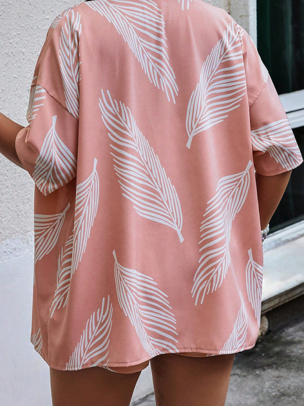 Levoire | Motard-friendly imprimé décontracté style de vacances Cardigan Shorts Ensemble