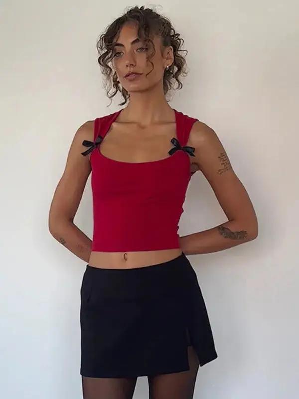 Levoire | Nouveau style simple décontracté gilet polyvalent avec arc décoratif sur le dessus Rot