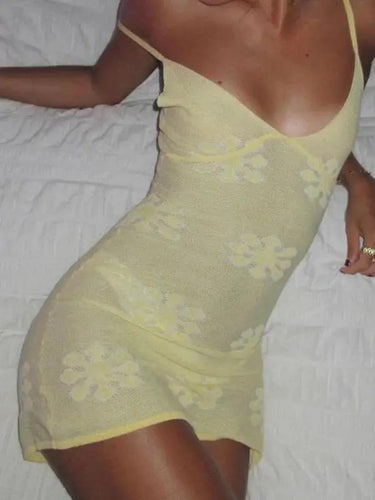 Levoire | Femmes sexy hottie jupe courte tricotée slim fit étreignant les hanches transparente halter neck robe