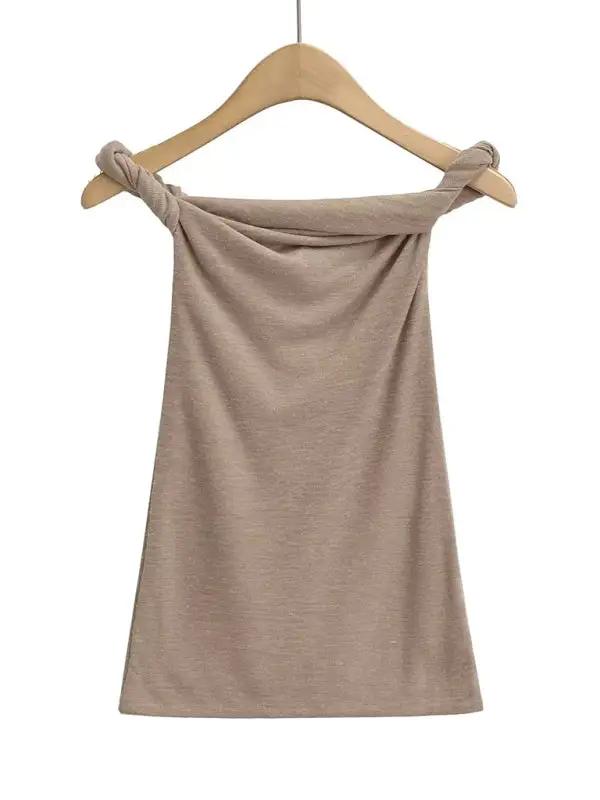 Levoire | Nouveau design crâne col en ligne sexy fille mince T-shirt unicolore Khaki