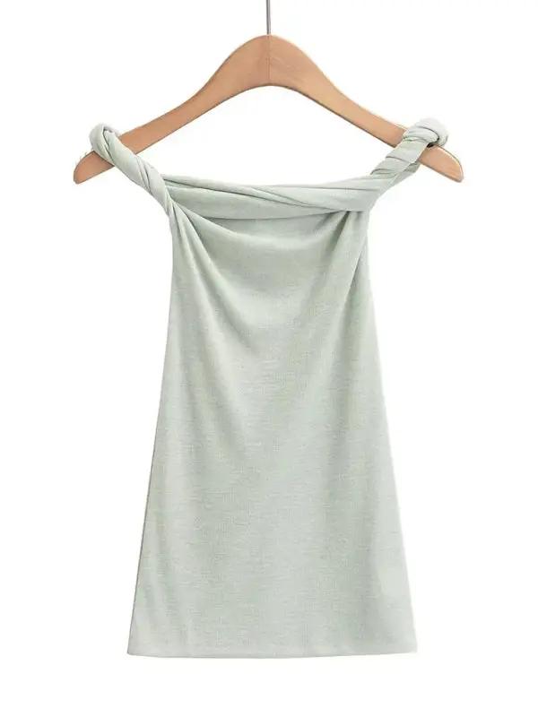 Levoire | Nouveau design crâne col en ligne sexy fille mince T-shirt unicolore Vert mousse