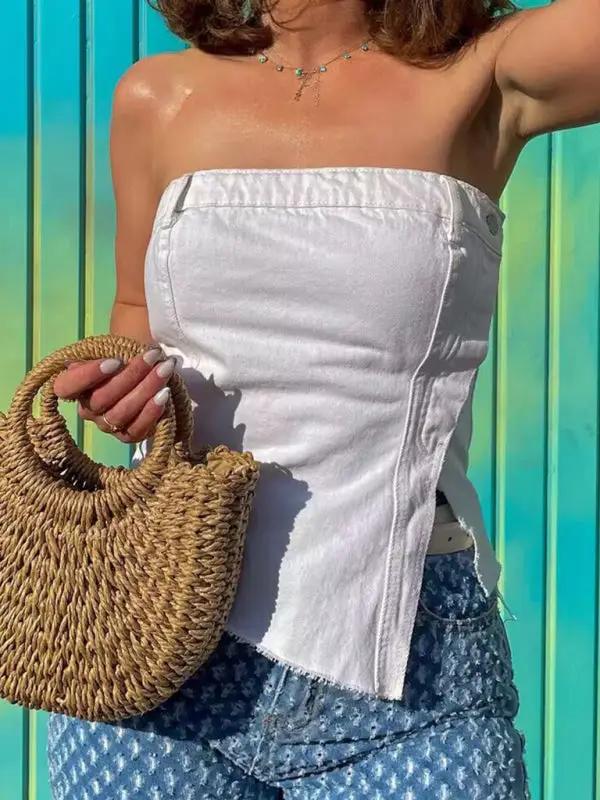 Levoire | Vêtements pour femmes Slim Slim Simple Irregulier Tube Top Blanc