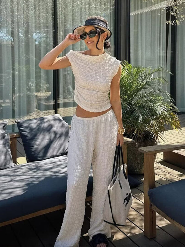 Levoire | Nouvelle Femme Haut Pantalon Asymétrique Taille Haute Crème