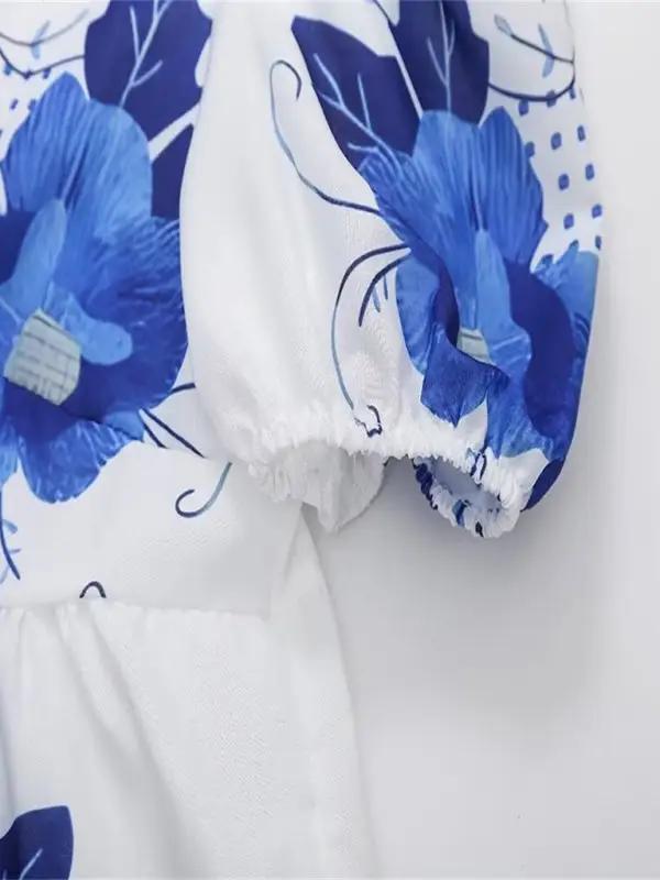 Levoire | Femmes motif floral irrégulier décolleté en V à manches courtes top noué avec des liens