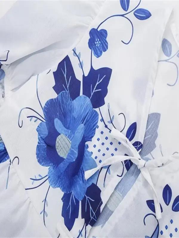 Levoire | Femmes motif floral irrégulier décolleté en V à manches courtes top noué avec des liens