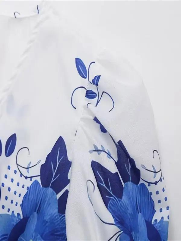 Levoire | Femmes motif floral irrégulier décolleté en V à manches courtes top noué avec des liens