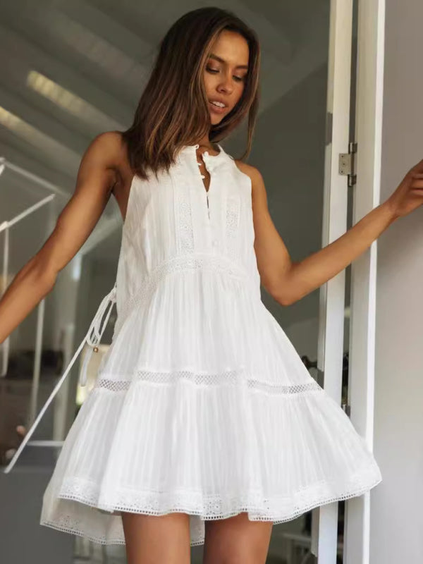 Levoire | Femme Vacances Jupe avec Pointes Col Droit Boutons Jupe en Laine Blanc